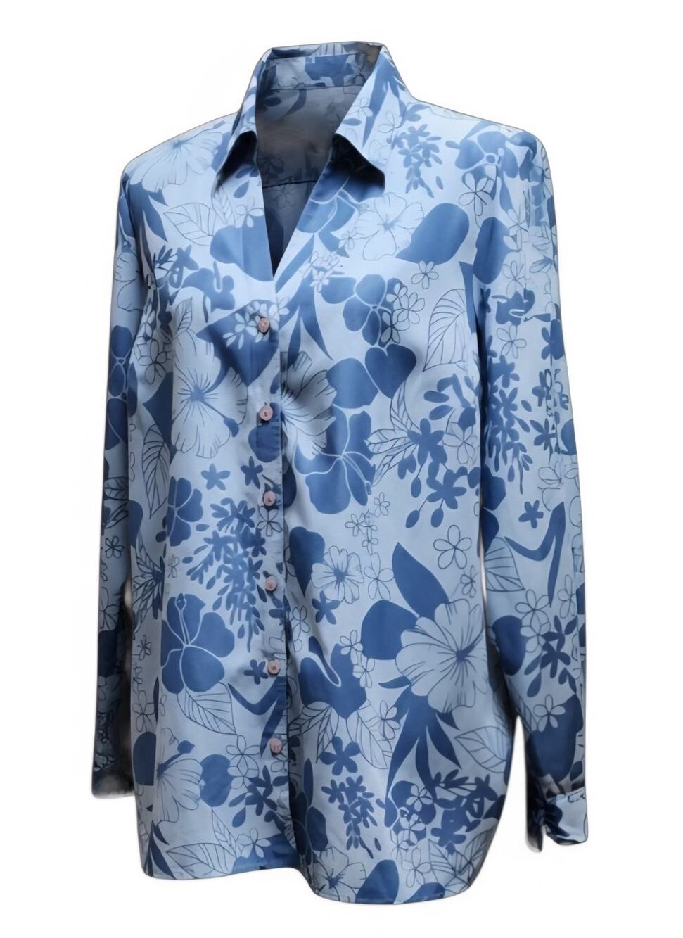 Fashion Bug Collared Button Up Floral Tropical Hawaiian Long-Sleeve Plus Size 18